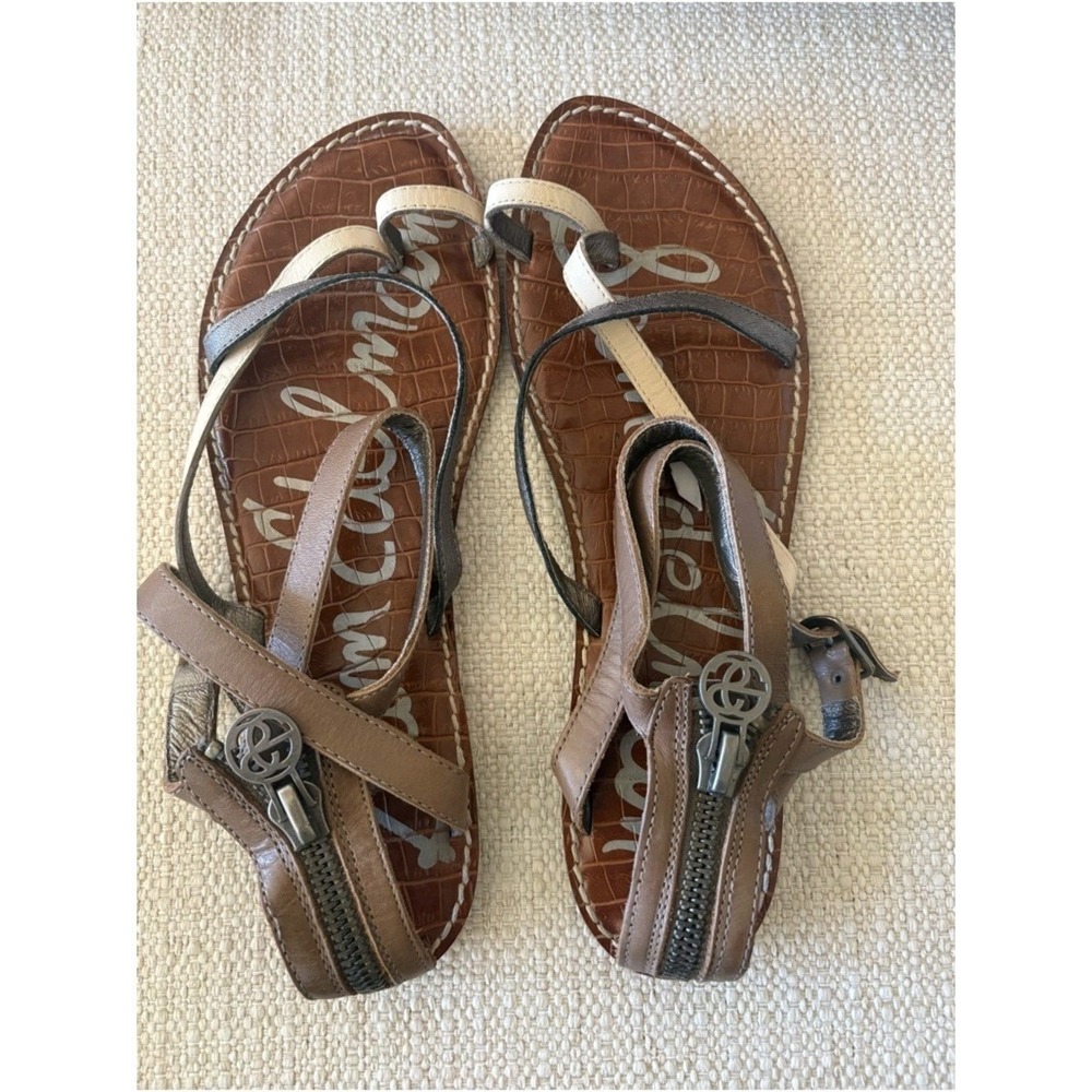 Oatmeal Nuetral Metallic Beige Leather Sandals Sam Edelman Size 10 $115